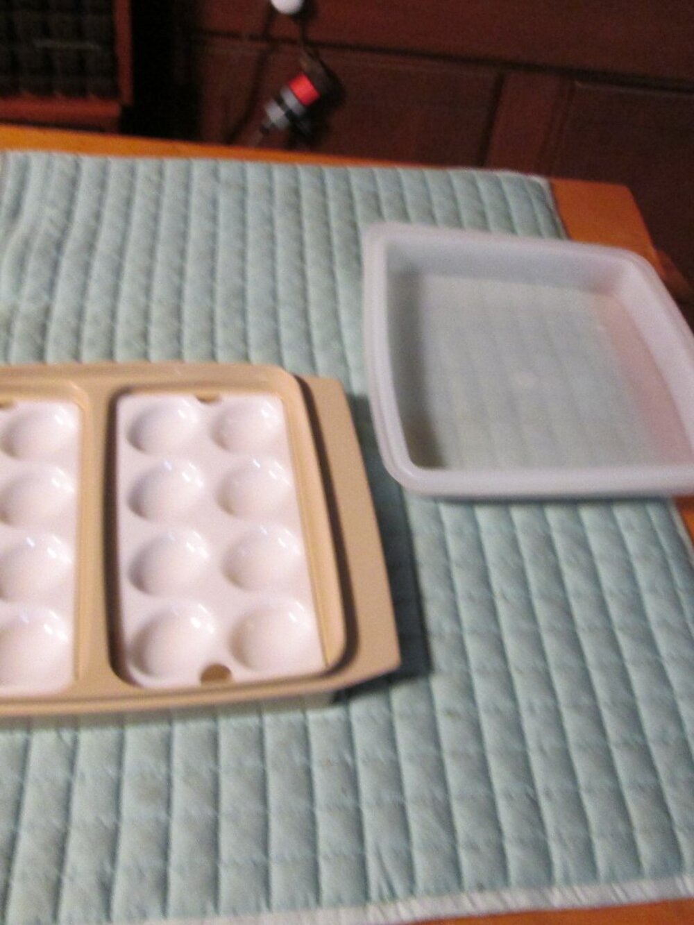 VINTAGE TUPPERWARE DOUBLE DEVILED EGG DISH ALMOND TWO TRAYS